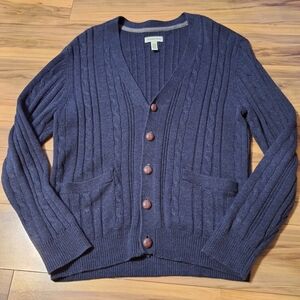 St Johns Bay Mens S Cable Knit Navy Cardigan Sweater Preppy Old Money Nautical